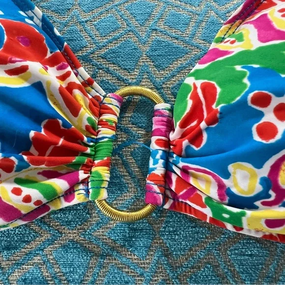 Ralph Lauren Bikini Swimsuit Halter Top Gold Loop Paisley bright color - Picture 4 of 9